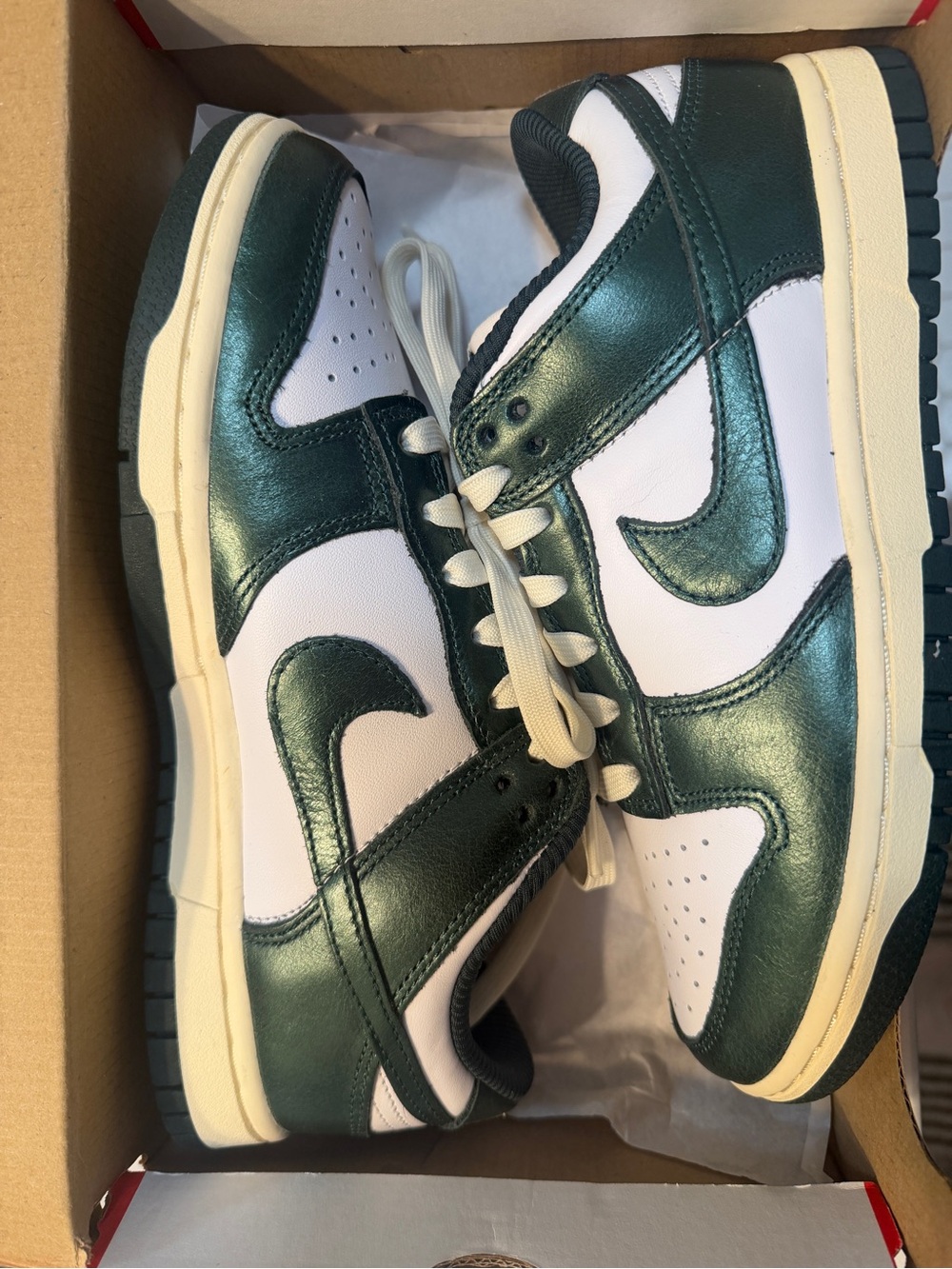 Nike Dunks Dark Green and White Low-Top Sneakers